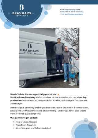 Vorschau Jobangebot als Fahrer beim Brauhaus Germering